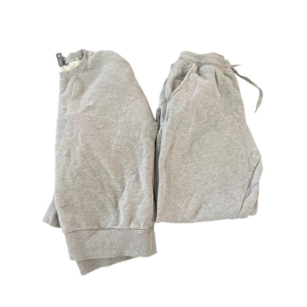 Sweaty Betty Women's Gray 100% Cotton Crew Neck Sweatshirt & Jogger Pants Size M